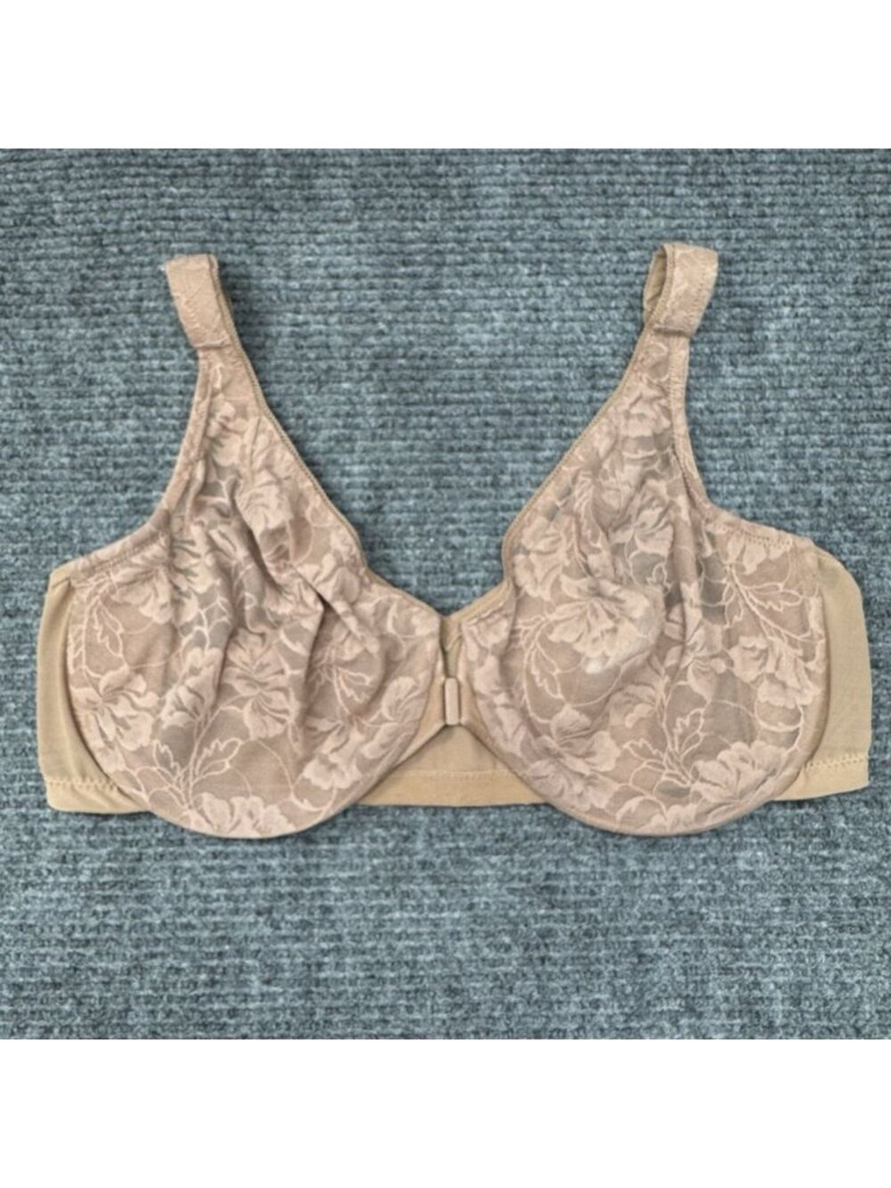 Glamorise 42DD 9246 Front Closure Stretch Lace WonderWire Bra Beige Tan Floral